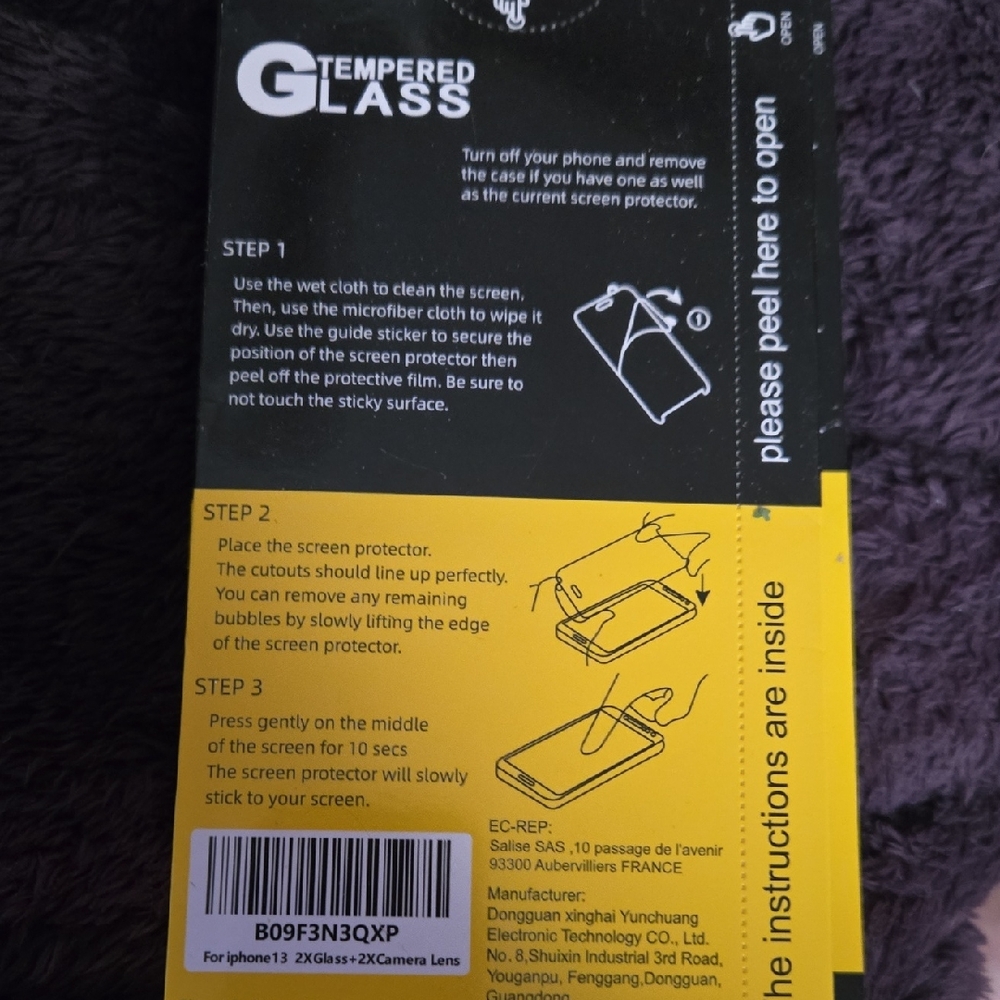 Tempered Glass Screen Protector for iPhone 13 - Black & Yellow Packaging